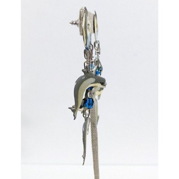 Lunch at the Ritz Dolphin Dance Dangle stud Earrings 14k gold posts rare retired - Picture 8 of 10